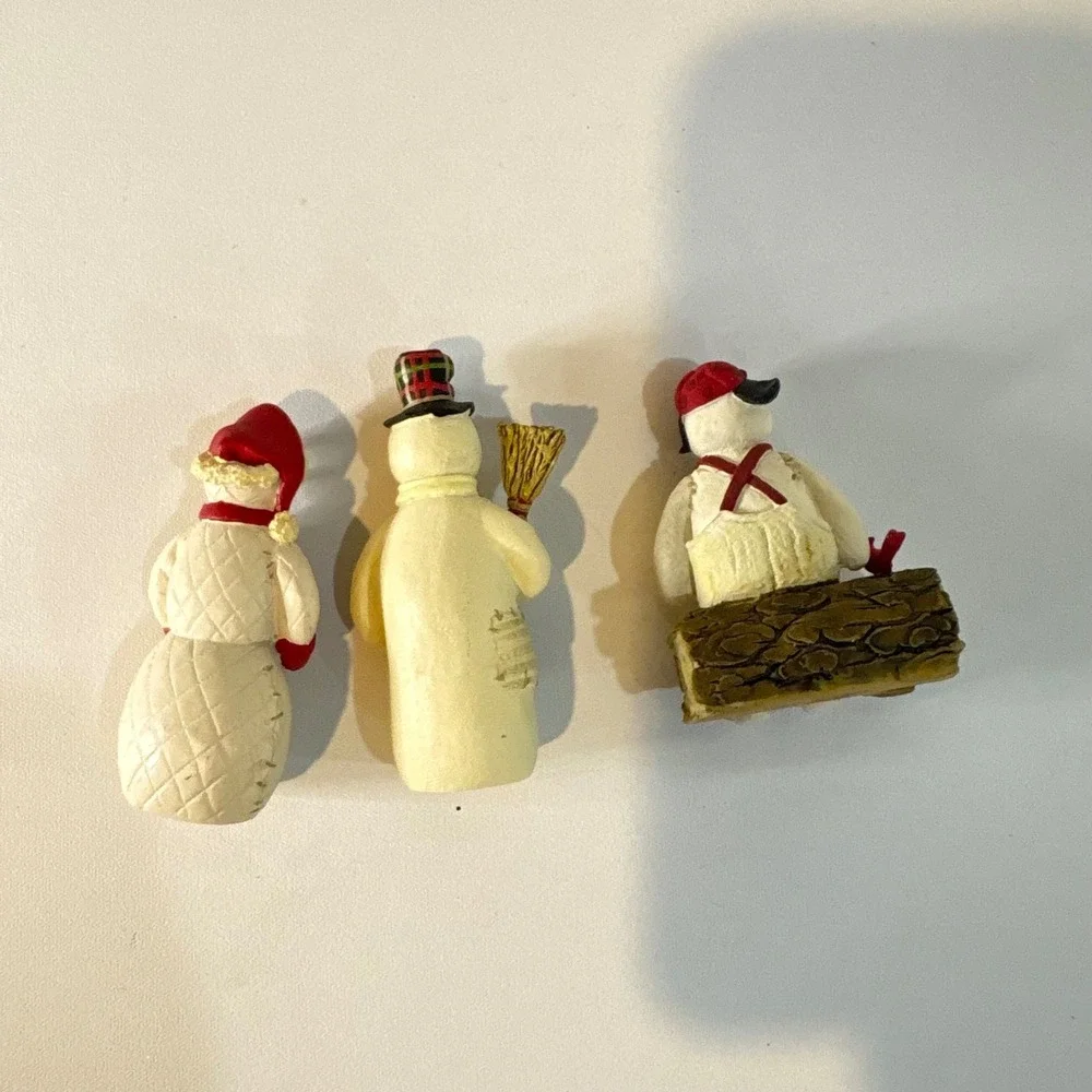 Vintage Snowman Figurines Set of 3 Christmas Winter Decor Resin Miniatures
